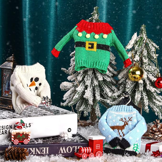 Chalyna 6 Pcs Christmas Doll Clothes Christmas Accessories Outfit Small Sweater Knitted Clothing Xmas Accessory Santa Clothing Accessories Clothes, Doll is Not Included(Stylish)