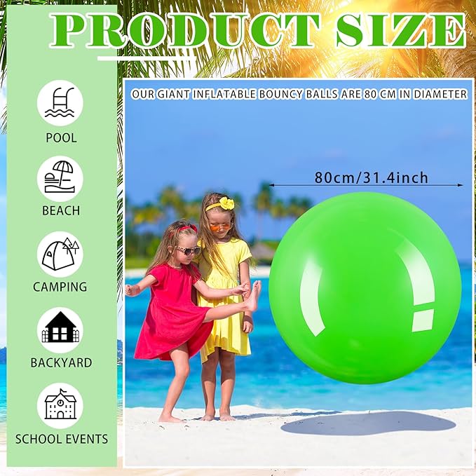 Jenaai 2 Pcs 30 Inch Large Bouncy Balls Giant Inflatable Rubber Kickballs Big Outdoor Exercise Jumping Hopping Ball for Outdoor Activity Sports Party Decor(Yellow, Green)