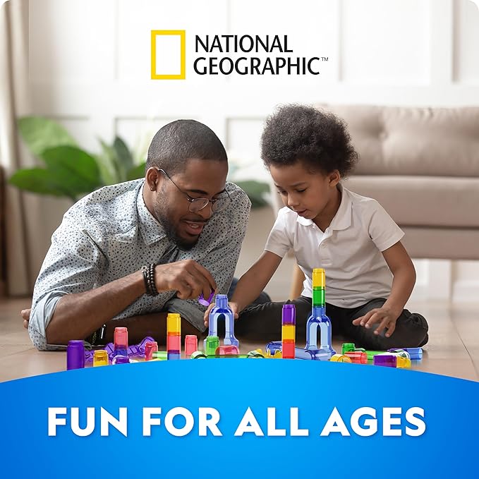 NATIONAL GEOGRAPHIC Glowing Marble Run Expansion Pack - 5 Glow in The Dark Glass Marbles, 20 Construction Pieces, Great Creative STEM Toy for Girls and Boys, Marble Maze