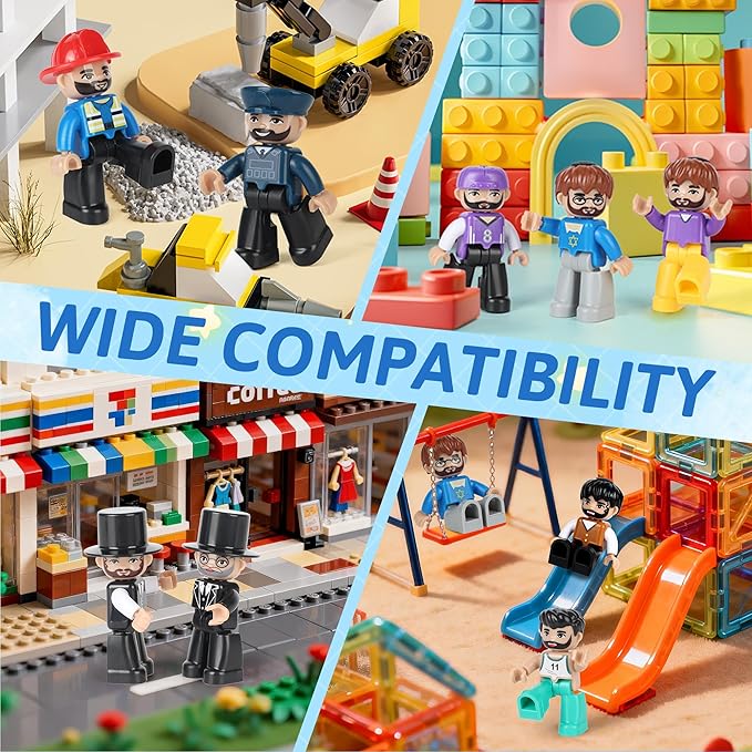 12PCS Large Magnetic People for Magnetic Tiles, 3 Inches Magnet People Figures for Kids Compatible with Lego, Magnet Toys for Kids Ages 3 4 5 6+ STEM Learning Toys Magnet Tiles Expansion