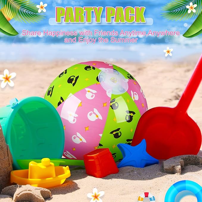12 Pack Themed Beach Ball 7.87" Bulk for Summer Pool and Beach Game Gifts and Birthday Party Supplies and End of the Year Class Party Decorations Favor