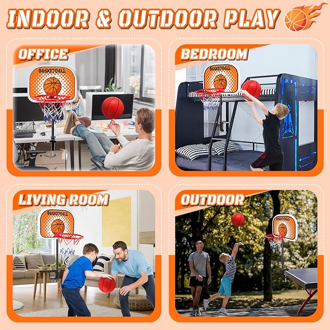 Indoor Basketball Hoop,Mini Tabletop Basketball Hoop Set with Two Balls, Mini Hoops for Desk Table Bed Office Bedroom Basketball Toys for Kids and Adults