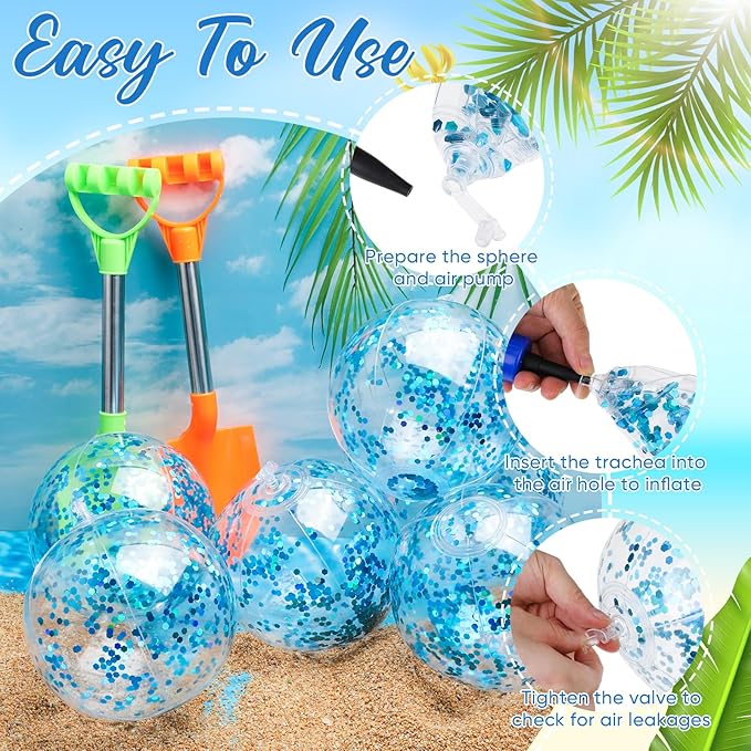 Hungdao 25 Pcs Inflatable Glitter Beach Ball 8 Inches Mini Clear Floatable Confetti Ball for Kids Bulk Swimming Pool Theme Party Toy for Hawaiian Theme Party Decorations Favors Supplies
