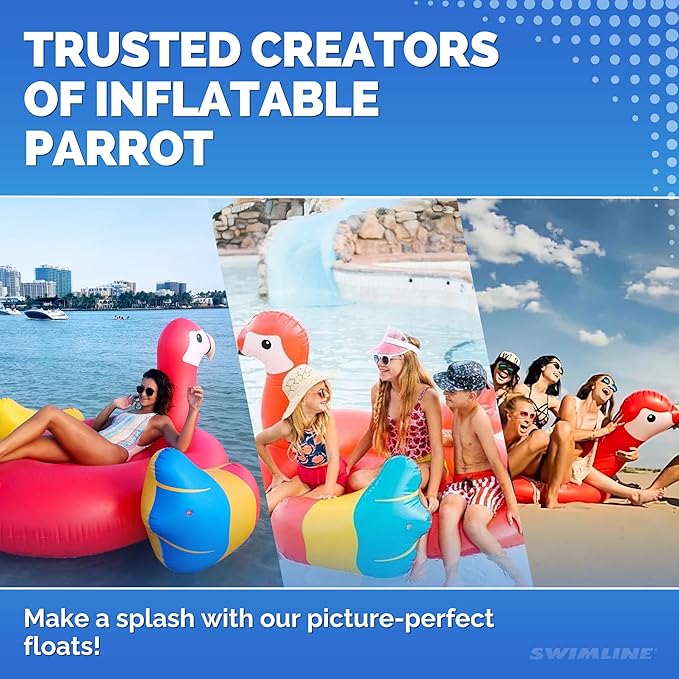 SWIMLINE ORIGINAL 90629 Giant Inflatable Parrot Pool Float | Colorful Ride-On Raft with Stable Wings & Legs | Lounge Floatie Perfect for Parties & Lounging