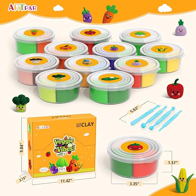 Air Dry Clay Kit for Kids - Vegetable Modeling Magic Clay Set, Soft & Non-Sticky with Tools & Tutorials, DIY Classroom Art Activities,School Crafts & Party Favors Birthday Festive Gifts
