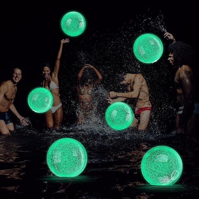 12 Pcs 8 Inch Light up Beach Balls Glow in The Dark Blow up Pool Floating Inflatable Balls for Summer Neon Party Games Pool Garden Decorations Outdoor