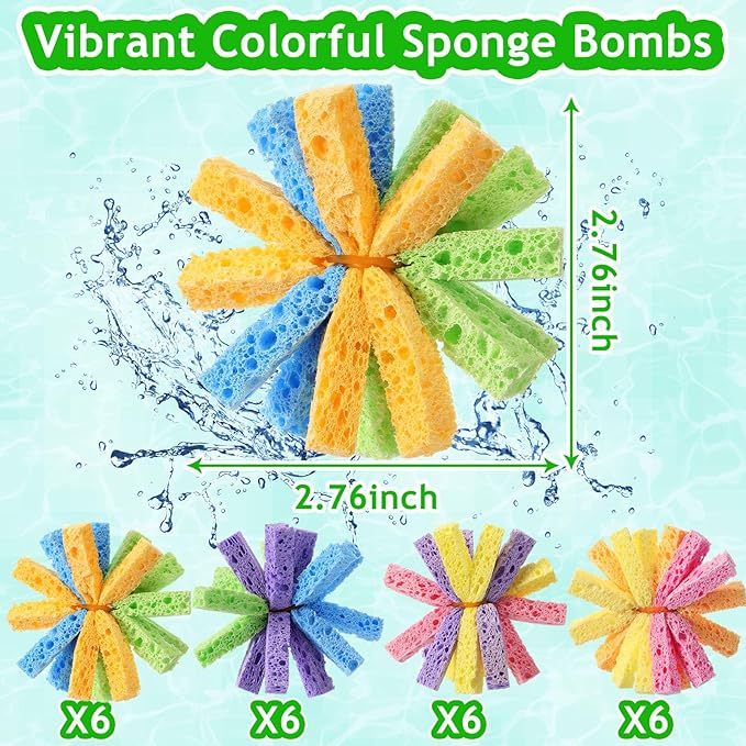 24 Pcs Reusable Water Balls for Outdoor Water Sponges Kids Games Toys Soft Quick Soak Pool Fight Toys for Summer Activities Backyard Trampoline Beach Party (Mix Color)