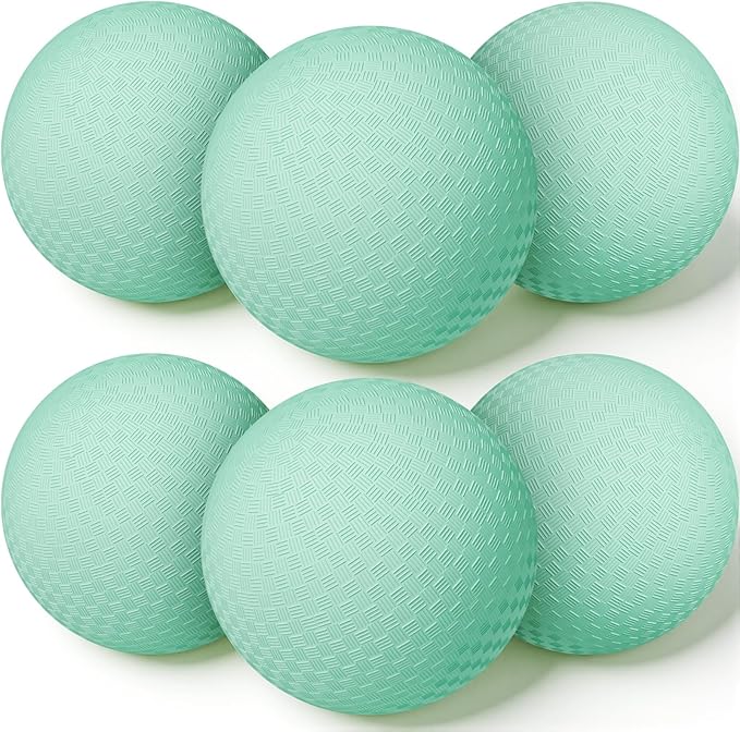 6 Pcs Macaron Playground Balls 8. 5 Inch Pastel Color Rubber Bouncy Balls for Kids Inflatable Colored Dodgeball Kickball Handball for School Backyard Beach Indoor Outdoor Games (Green)