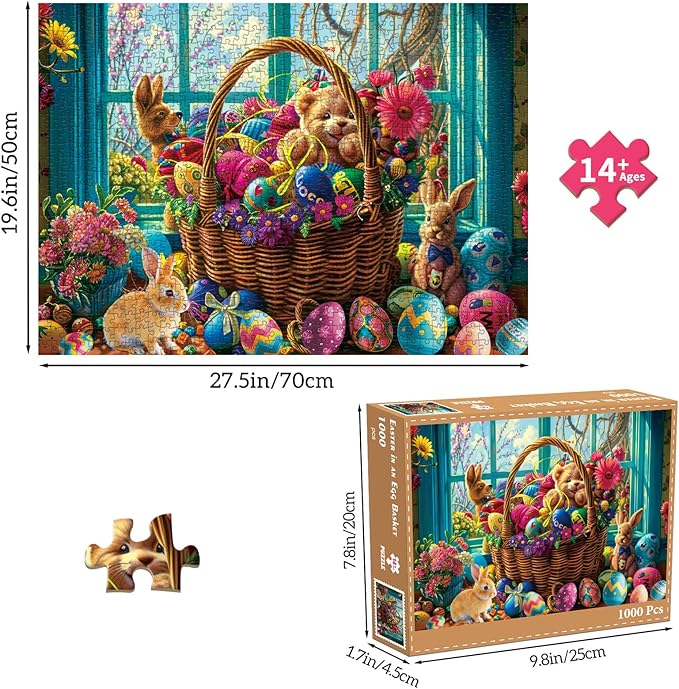 Puzzles for Adults 1000 Pieces, Jigsaw Puzzle for Adults, Fun Challenging Puzzle, A Basket of Easter Egg Wonders Puzzles Game, Interlock Perfectly No Dust, Gifts for Easter Earth Day