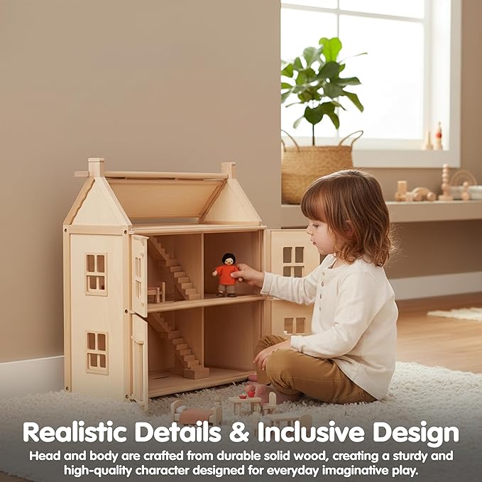 PlanToys® Boy Wooden Dollhouse Figurine | Poseable 1:12 Scale Mini Doll (4 Inch) | Dollhouse Accessories for Pretend Play | Eco-Friendly Montessori Toy for Kids Ages 3+