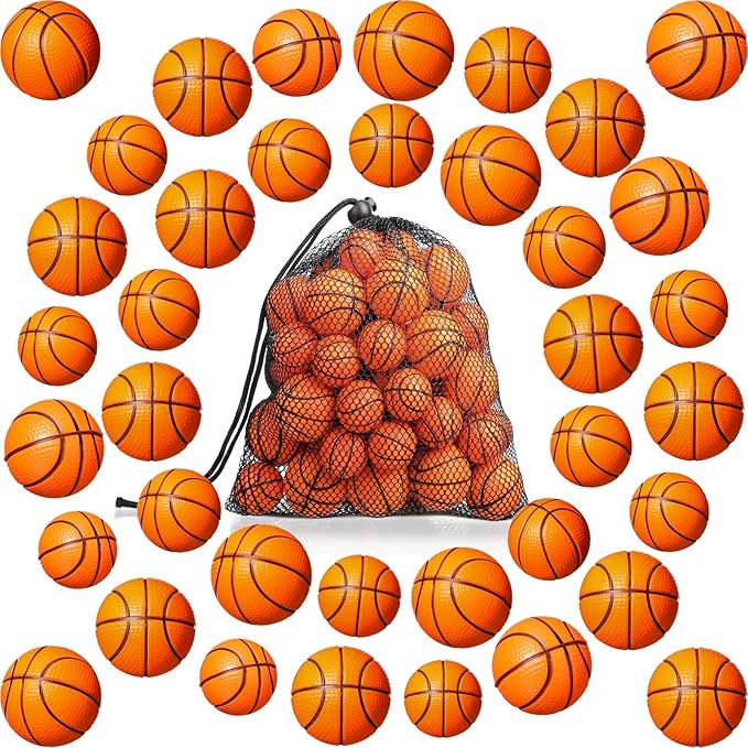 Civaner 40 Pcs Mini Basketball Tiny Rubber Basketballs Small Foam Ball with Drawstring Mesh Bag Crafts Gifts for Kids Adults Party Favors Beach Pool Sports Game(1.18 Inch, 1.57 Inch)