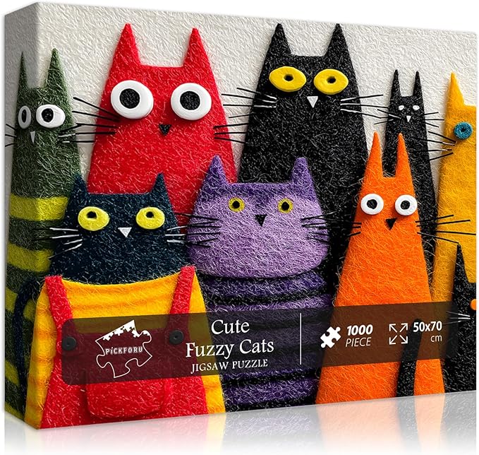 Funny Cats Jigsaw Puzzle 1000 Pieces for Adults,Colorful Kittens Felt Style Art Puzzles,Unique Whimsical Cat Puzzle Kitty Challenge