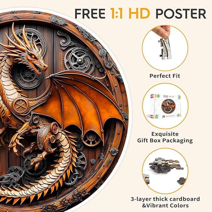 Masseruon 1000 Piece Puzzle for Adults, 26.6 * 26.6in Mechanical Dragon Puzzle for Adults, 1000 Pieces Jigsaw Puzzles, Adult Puzzles Game, Unique Gift for Women Men