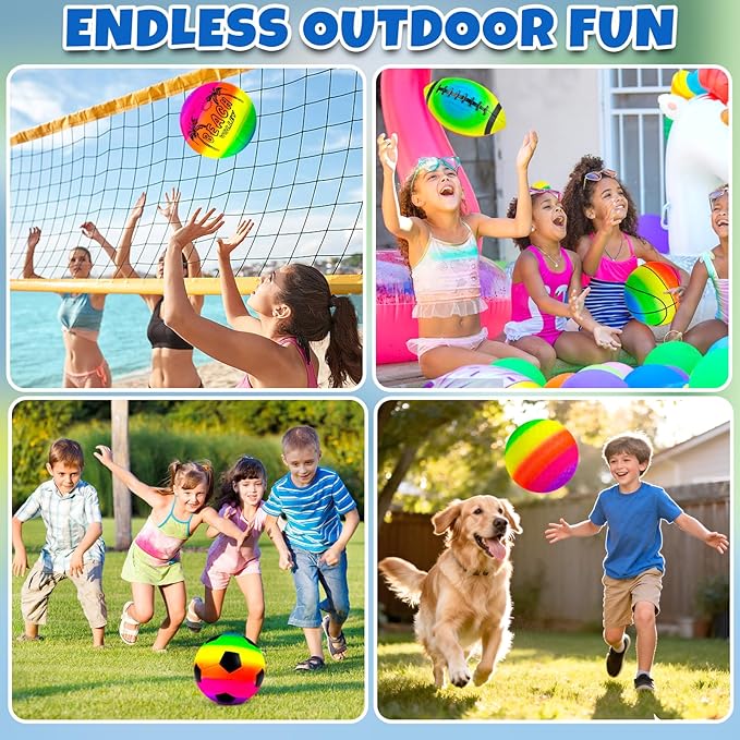 5 Pack Sports Balls Set for Kids & Toddlers - Includes 8.5'' Basketball Soccer Football Volleyball & Rainbow Playground Ball, Inflatable Bouncy Balls Toys Gift for Indoor Outdoor Party Games Play