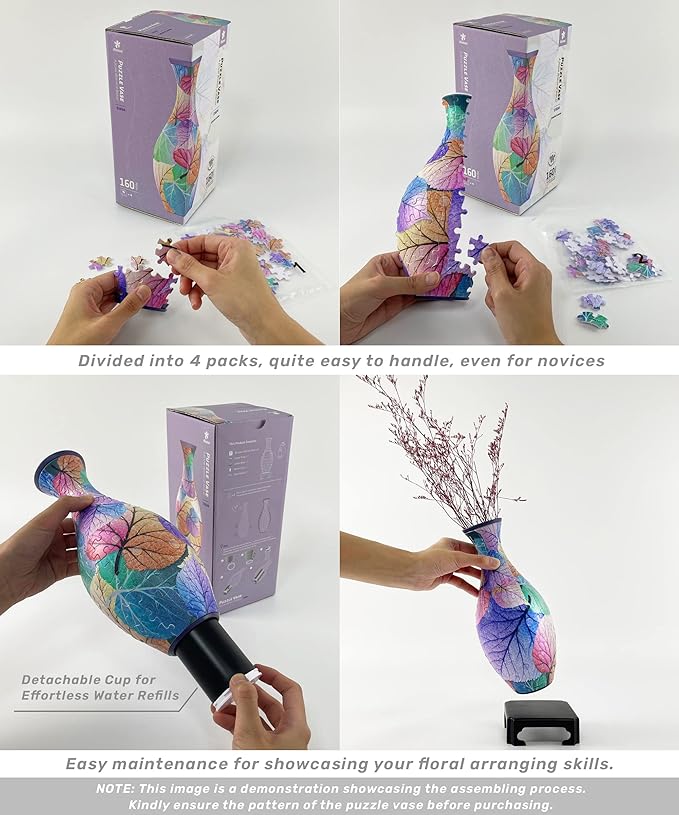 Pintoo 3D Puzzle Vase Unique Flower Vase Made by 160 Curved Plastic Puzzle Pieces House Warming Gift for Flower Arrangements and Home Decoration, for Mom [S1025] (Translucent, Magpies on Plum Tree)