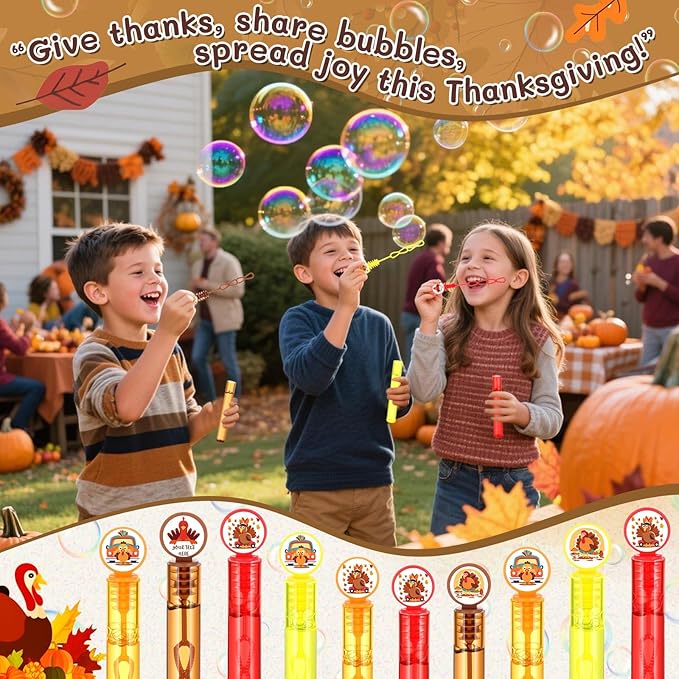 24 Pcs Mini Thanksgiving Turkey Bubble Wands Fall Party Favors Turkey Bubble Wands Bulk Thanksgiving Toys Gifts for Kids Classroom Awards Goodie Bag Fillers