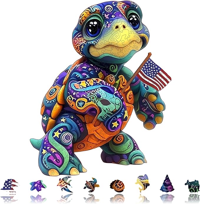 Mocfesk Sea Turtle Wooden Puzzles, Unique Shaped Ocean Jigsaw Puzzles for Kids and Adults, Animal Puzzles 205 Pieces with Wooden Gift Box, Family Game 11.4'' x 9.2''