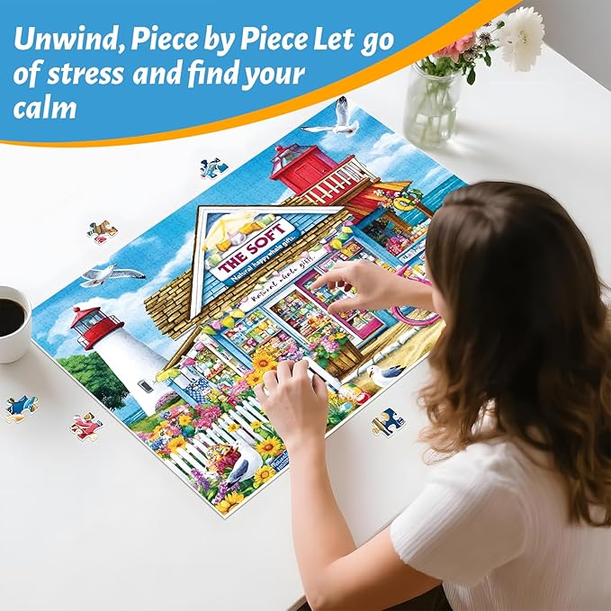 500 Piece Puzzle for Adults – Coastal Flowers and Ocean View Jigsaw Puzzle for Family and Adults – Relaxing Nature Puzzle, 20.5 x 15 in
