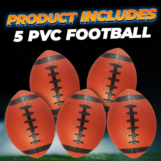 6-Inch Mini Footballs for Kids (Pack of 5) - Inflatable PVC Football Toys for Boys & Girls w/Hand Pump, Easy to Grip Small Sports Balls for Backyard, Recess, Party Favor, Indoor/Outdoor
