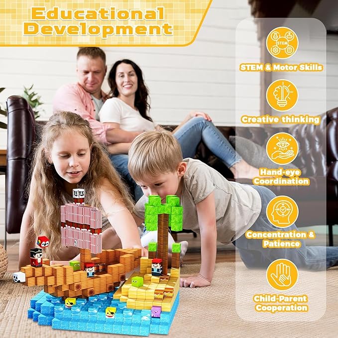 Magnetic Blocks - 100PCS Magnetic Building Blocks, Stacking Magnets for Kids, STEM Learning for Kid, Magnetic Blocks for Kids Ages 4 5 6 7 8 9, Birthday Gifts for 3-10 Years Old Boys Girls