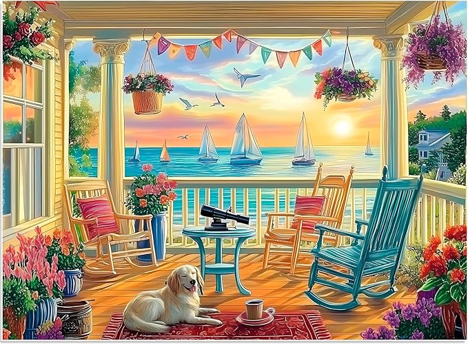 500 Piece Puzzles for Adults, Beach Flower Jigsaw Puzzle for Adult Seniors, Recycled Cardboard Dog Puzzle 500 Pieces, Challenging Puzzles Activity Game Nights Gift for Friends 20.5 * 15IN