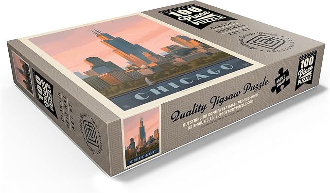 MyPuzzle Chicago Skyline: Lake Michigan, Vintage Poster - Premium 100 Piece Jigsaw Puzzle for Adults