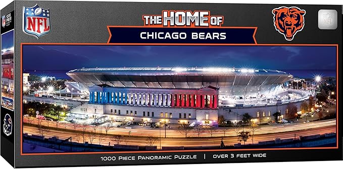 Masterpieces 1000 Piece Jigsaw Puzzle – NFL Chicago Bears Stadium Panoramic, 13"x39", Chicago Bears Wall Art Decor, Poster Style, Officially Licensed, Adult Puzzle