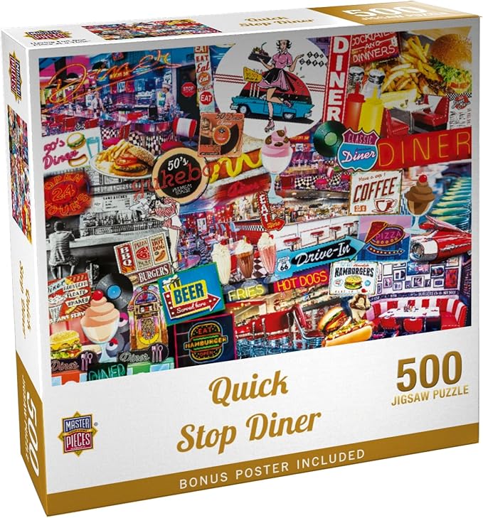 Masterpieces 500 Piece Jigsaw Puzzle for Adults and Families - Quick Stop Diner - 19.25"x26.63"