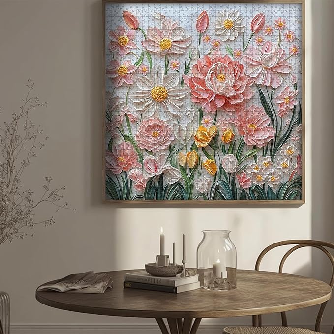 Spring Floral Puzzles for Adults 1000 Pieces, PICKFORU Wildflower Garden Flower Jigsaw Puzzle Oil Painting, Impossible Hard Plant Theme as Home Decor