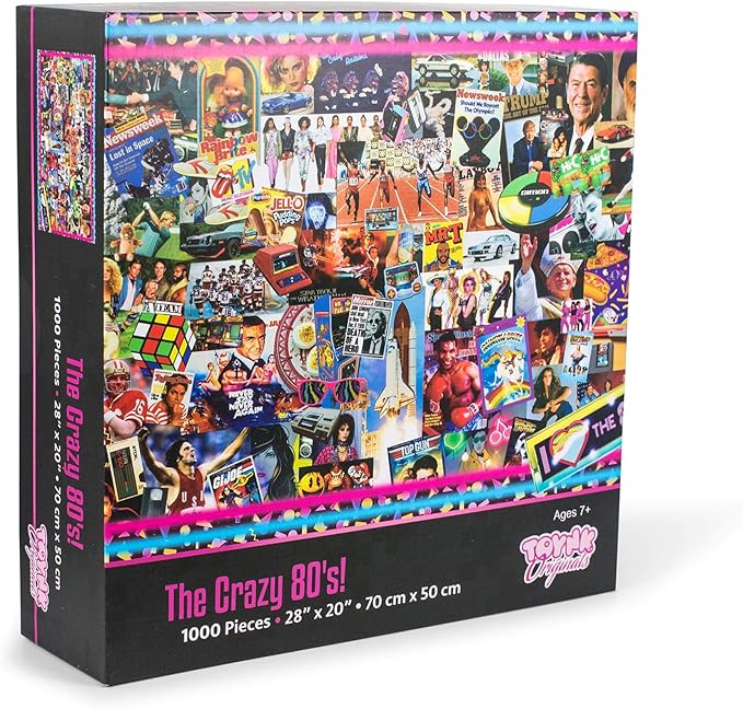 The Crazy 80's! Retro Puzzle for Adults and Kids | 1000 Piece Jigsaw Puzzle Toy | Interactive Brain Teaser for Family Game Night | 28 x 20 Inches