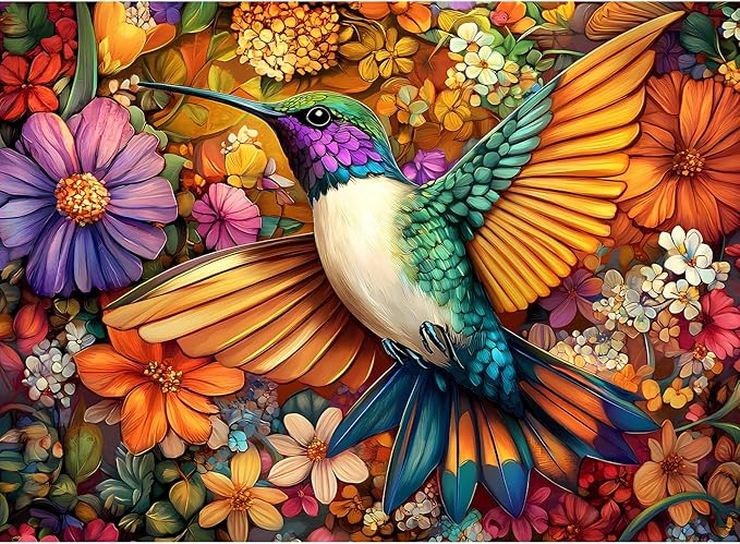Adult Puzzles 300 Pieces, Hummingbird Floral Jigsaw Puzzles for Kids Adults Seniors 300 Pieces, Glossy Sturdy Vibrant Puzzle 300 Piece, Challenging Puzzle Great Gift for Family Friends