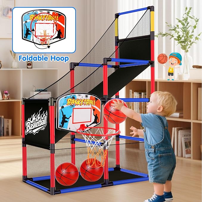 Arcade Basketball Hoop Game Set with 3 Balls for Kids Age 3 to 12 Indoor Outdoor Sports Play - Easy Set Up - Air Pump Included - Carnival Birthday Party Games Yard Toys for 3 4 5 Year Old Boys Gifts
