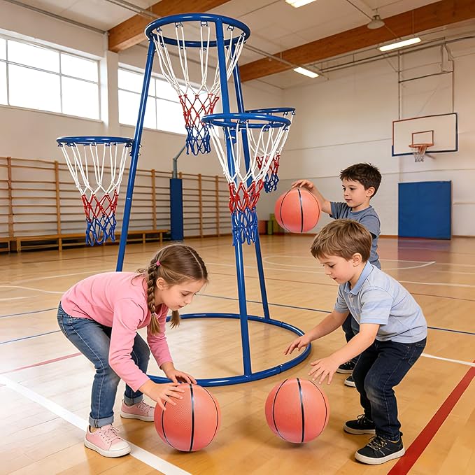 GarveeHome 4-Hoop Kids Basketball Set,Indoor & Outdoor Toddler Basketball Goal for Ages 3-6, Preschool Sports Toy with 4 Balls and Pump, Fun Active Play Gift