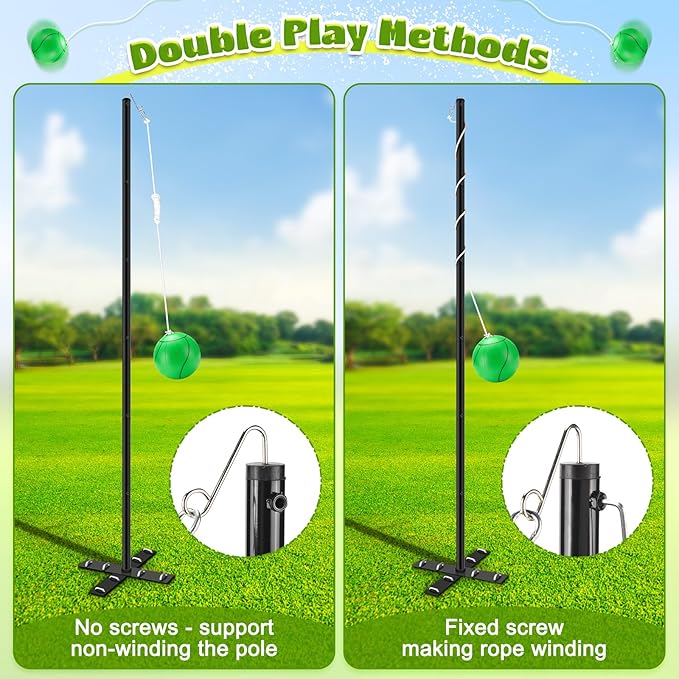 GADFISH Backyard Tetherball Set with Ball & Rope, Adjustable Tetherball Set, Traditional Tetherball Equipment for Playing Outdoor, Lawn, Sand (Black)