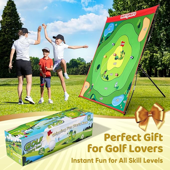 Golf Chipping Game Set: Large Chipping Mat, 1 Adjustable Club, 20 Sticky Balls, Indoor Outdoor Golf Practice Training Toy Gift for Kids Adults, Family Yard Target Game