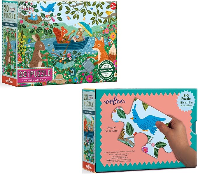 eeBoo 20 Piece Jigsaw Puzzle - Garden Animals Children's Puzzle Nature & Animals Themed, Large Pieces for Small Hands to Develop Motor Skills