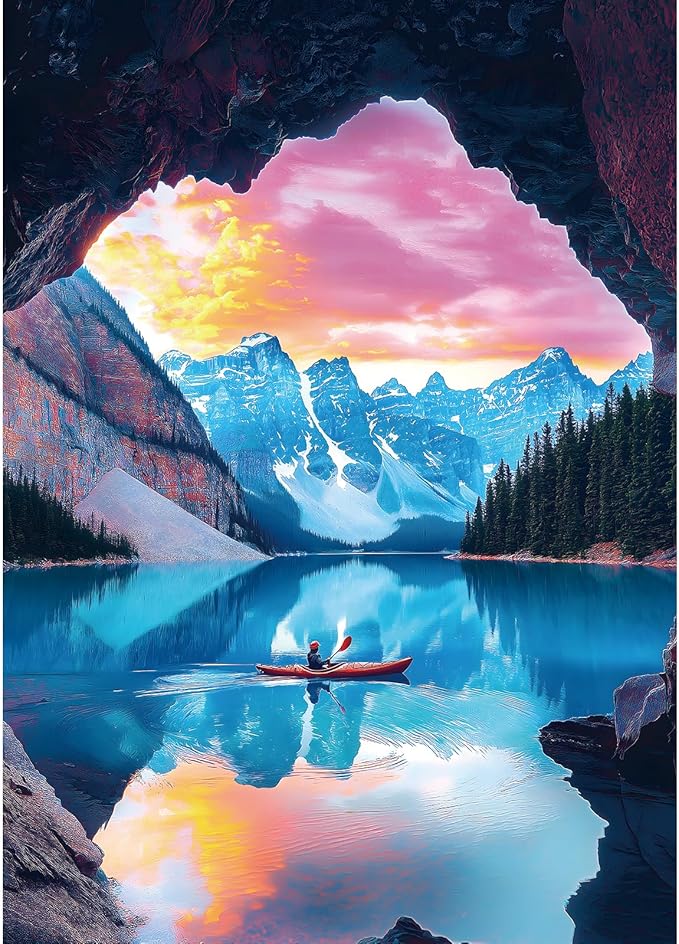 MINIWAN 1000 Piece Jigsaw Puzzle for Adults - Mountain Lake Landscape Puzzle - Scenic Kayak View with Sunset Challenging Puzzles for Gifts Party Games Family Fun, Puzzle Size 27.55 * 19.68 in