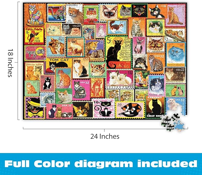 Buffalo Games - Lewis T. Johnson Cats on Stamps 750 Piece Jigsaw Puzzle, Puzzles for Adults 750 Pieces, with Full Color Poster, Made in USA