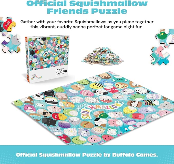 Buffalo Games - Squishmallow Friends 300 Piece Jigsaw for Teens and Adults Colorful Large Pieces Puzzle
