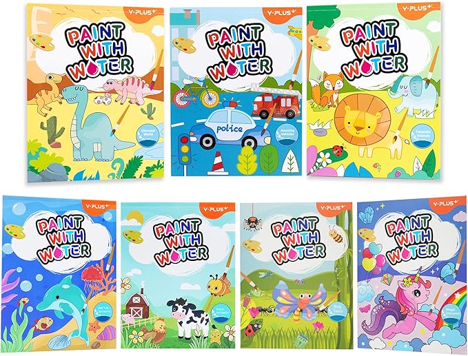 YPLUS Paint with Water Books for Toddlers, Watercolor Painting Paper Gift for Kids Ages 1-3, 2-4, 4-6, Art Craft Gift for Drawing with Brush Christmas Stocking Stuffers for Kids Toddler (All 7 Themes)