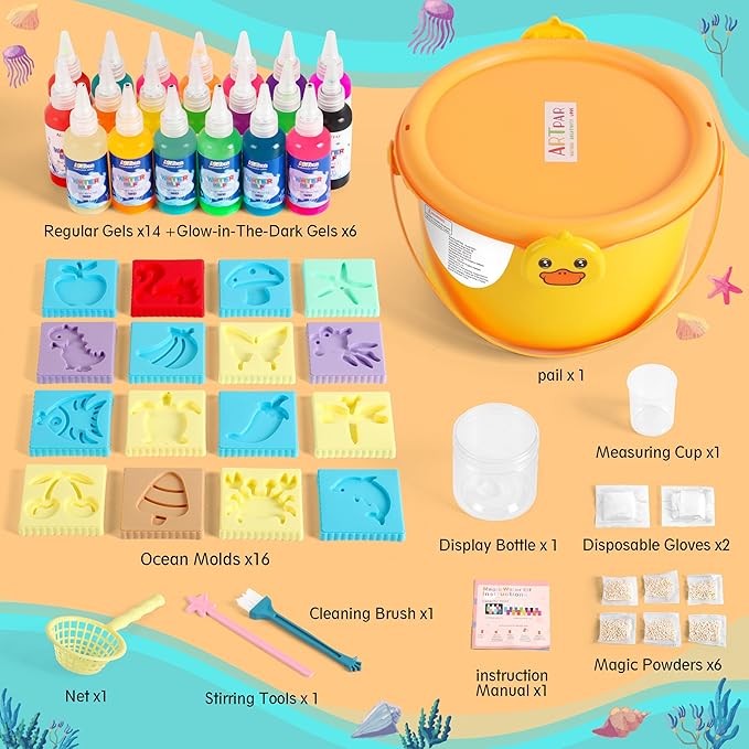 ARTPAR Magic Water Elf Toy Kit - Aqua Fairy DIY Craft Set with 20 Magic Gels & 16 Molds - Create Your Own Squishy Water Pets - Fun STEM Art Activity for Kids-Festival Birthday Gift for Boys Girls