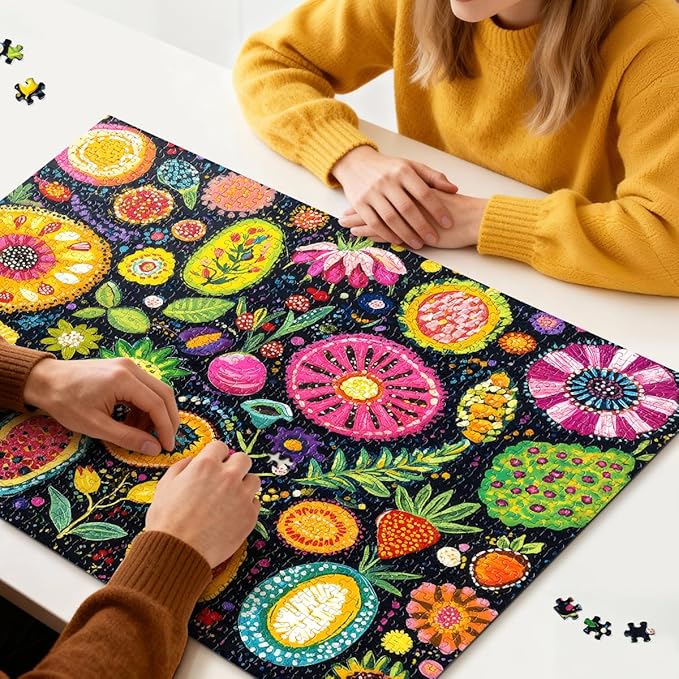 ROSE RAIN Premium 1000 Pieces Jigsaw Puzzles for Adults with Letters on Back Dust-Free Thick HD Board Colorful Abstract Art Floral Botanical Folk Pattern Challenging Family Game Night Fun Gift