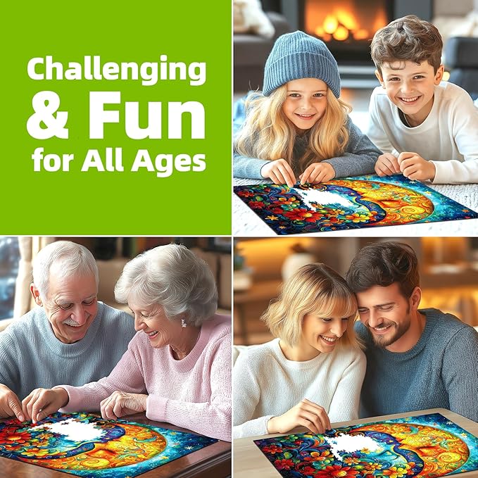 300 Piece Puzzle for Adults Fantasy Sun Moon Flower Face Art Colorful Beautiful Floral Jigsaw Puzzle with Letters on Back Perfect Family Challenge & Game Night Ideal for Adults Seniors (17x11 Inch)