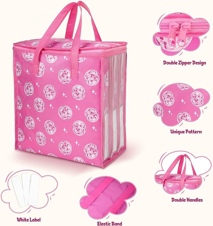 4 Pack Doll Storage Organizer Compatible with Barbie Dolls 12-Inch, Toy Storage Bag Compatible with LOL Surprise Dolls, Toy Travel Carrying Case for Girls Boys with Label & Handle, Bags Only