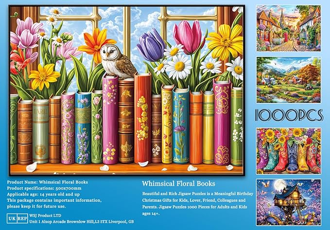 Jigsaw Puzzles for Adults 1000 Piece Puzzle for Adults 1000 Pieces Puzzle 1000 Pieces-Books and Flowers