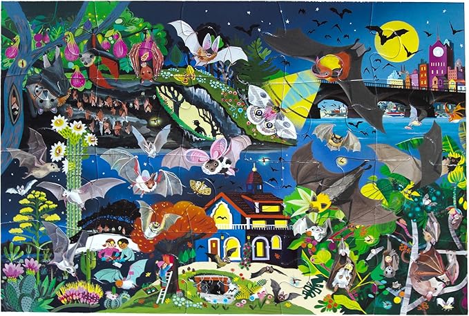 eeBoo 20 Piece Jigsaw Puzzle - Love of Bats Children's Puzzle Glow in Dark Bats Themed, Large Pieces for Small Hands to Develop Motor Skills