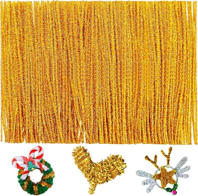GAGANIU 200pcs Pipe Cleaners, Pipe Cleaners for Crafts, Craft Supplies Chenille Stems for Art&Craft Christmas DIY Projects(12inch*6mm,Golden Glitter)