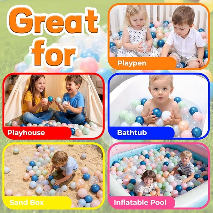 STARBOLO Ball Pit Balls for Toddlers Pack of 100 200 500 - BPA&Phthalate Free Non-Toxic Crush Proof Soft Plastic Balls for 1-5Years Old Toddlers Girl Kids Birthday Pool Playpen Tent Party