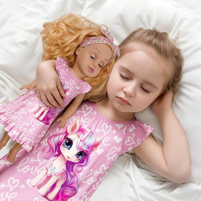 LQSZ Doll and Girl Matching Nightgown Outfit Pajamas Nightie Nightgown for Girls and Dolls Clothes