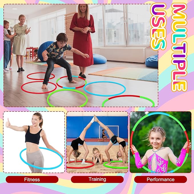 Sratte 6 Pcs Exercise Hoop Detachable Adjustable Plastic Hoops Snap Together Toy Ring Color Playground Toys for Girls and Boys Party Games, Sports, Exercise, Dog Training(28 Inch,Red,Green,Blue)